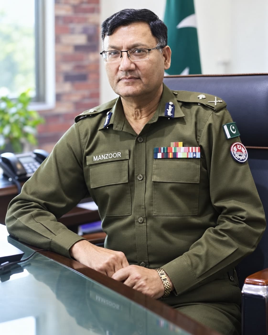 Manzoor Sarwar Chaudhary seated in his office during his police service
